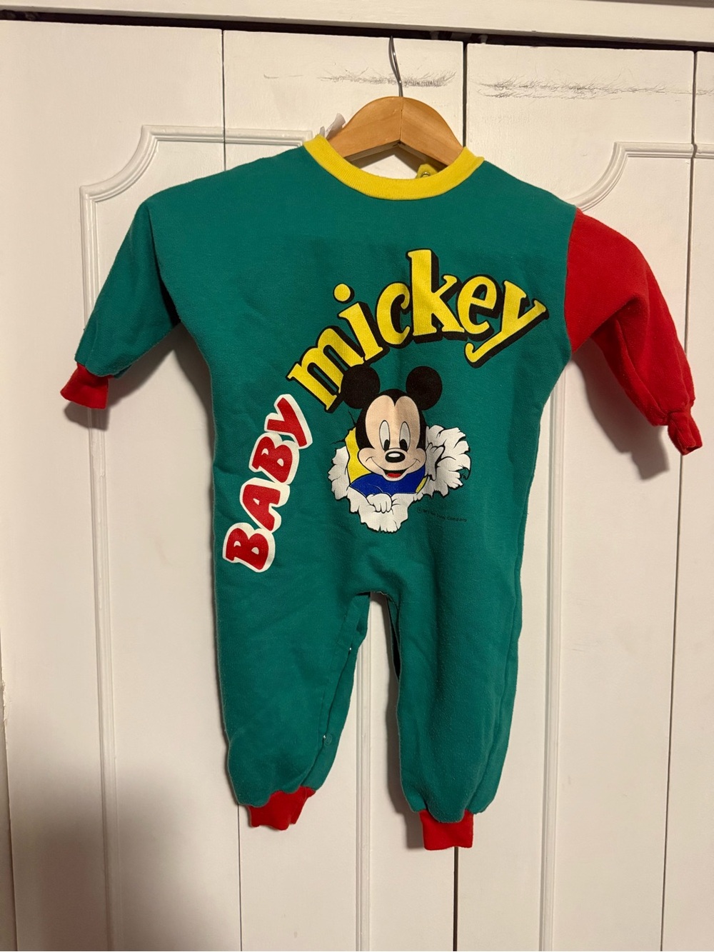 Vintage rare  80’s 1985 Baby Mickey Green & Red  Colour block One-Piece 24 month